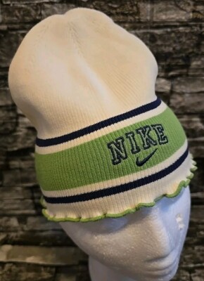 Nike Skull Cap Knit White Green Stripe Nylon One Size  display picture 1