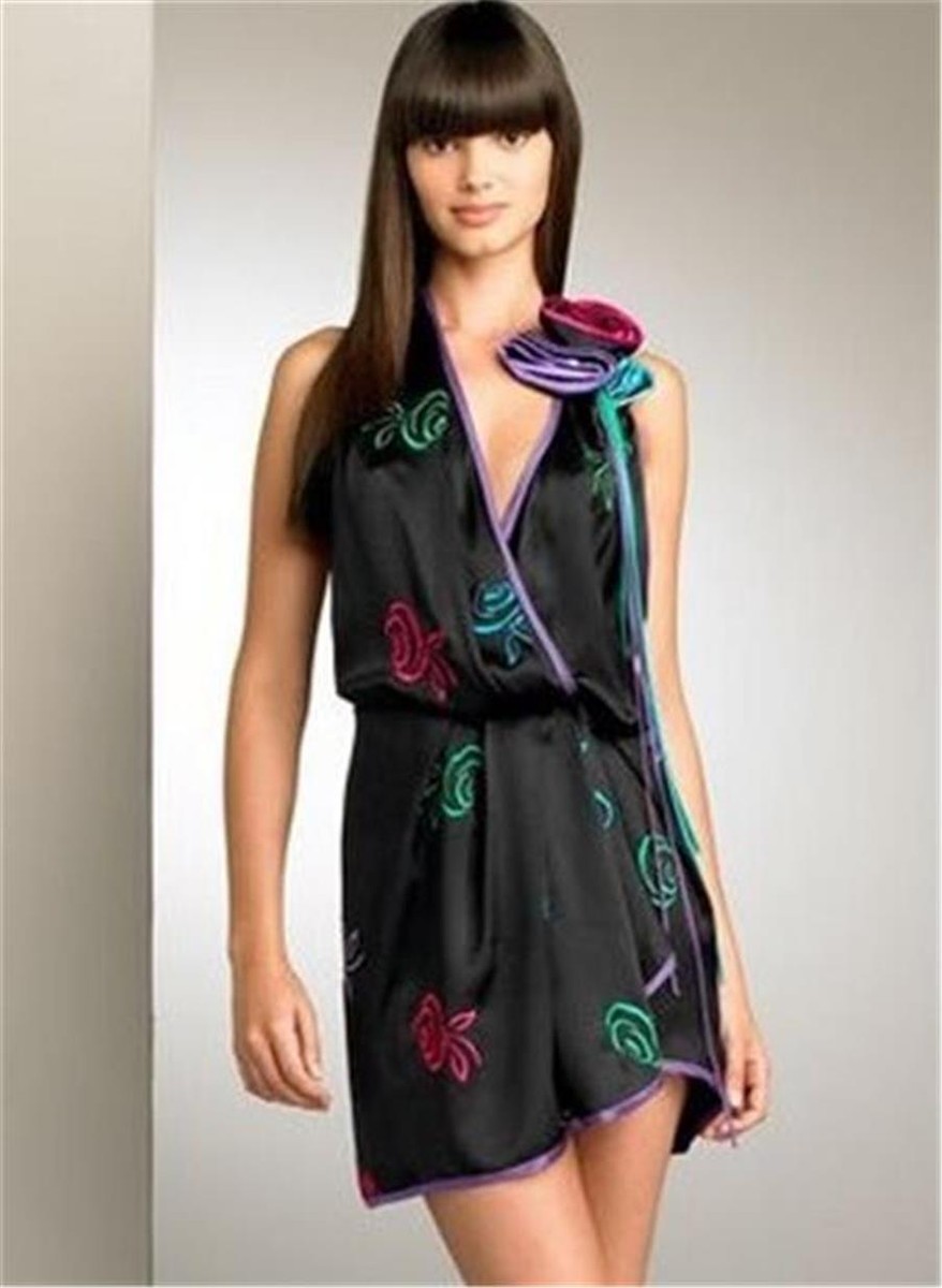 Marc Jacobs Backless Halter Embroidered Silk Rosette Flower Wrap