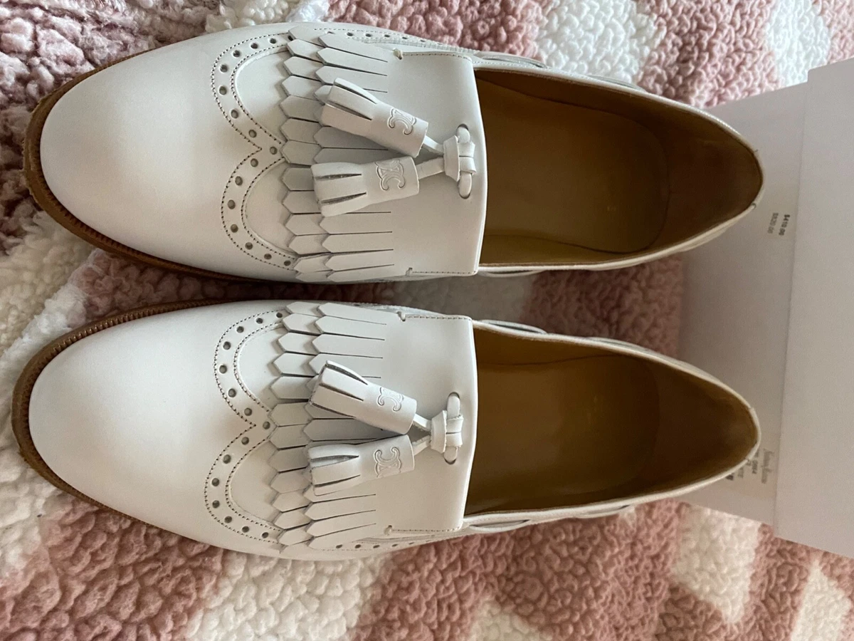 CELINE Loafer with Tassels 190010265 セリーヌ タッセルローファー レザーシューズ ホワイト サイズ42【230905】【新古品】【me04】