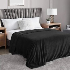 Super Soft Cozy Black Microfiber Flannel Throw Plush Bed Blanket