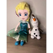 Disney Frozen Queen Elsa 17" Plush Doll Green Gown And 8" Olaf Plush