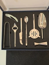 Grunwerg Sheffield England Bacchus 8 Piece Bar Cocktail Serving Set SS