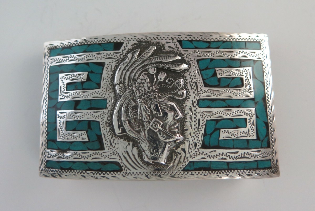 Aztec style silver tone belt 2” Beaded Aztec Leather Belt RHC-2037 – RHCWesternWear main image 4