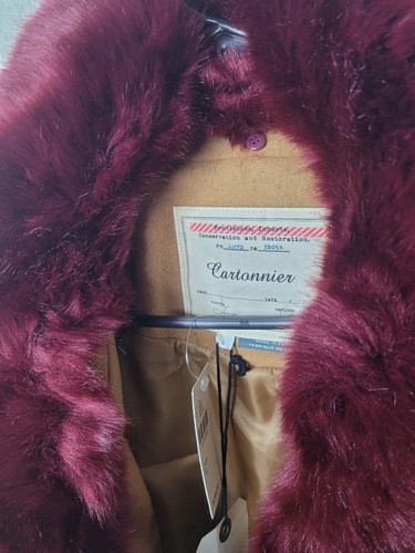 Anthropologie Cartonnier Womens Overcoat Jacket Size L Button Beige Faux fur - Picture 4 of 7