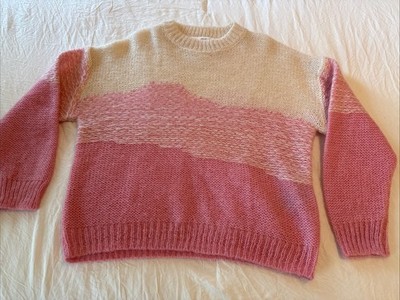 Selected Femme SLF JACKIE JACQUARD LS KNIT O-NECK SWEATER SZ XS Pink & Creme