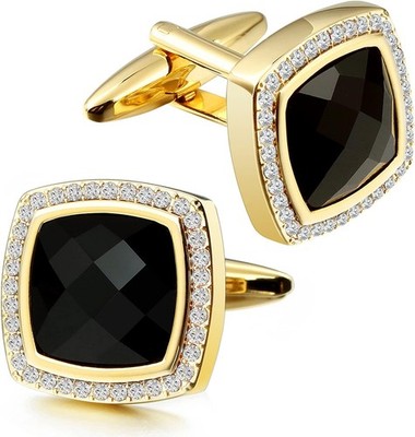 HAWSON Cufflinks for Men, Gold Diamond Crystal Cufflinks for Groom Husband Perso