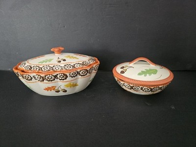 Temptations By Tara Old World Oak Leaf Fall Set Of 2 Bowls With Lids - 16 & 4oz