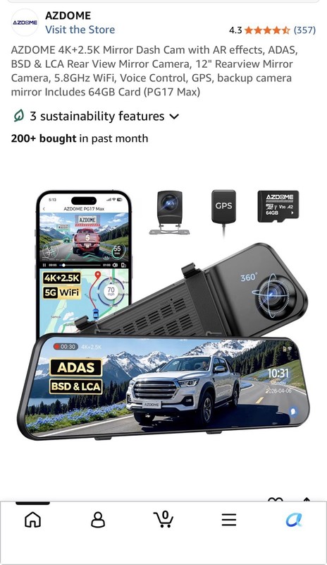 AZDOME PG17 Max 4K 12" Backup Camera Includes 64GB Card, GPS, Parking Monitor