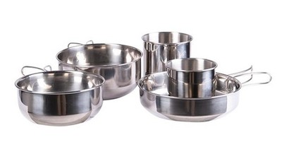 5-teiliges Edelstahl Camping Koch-Set Mil-Tec - 3 Töpfe, 2 Becher