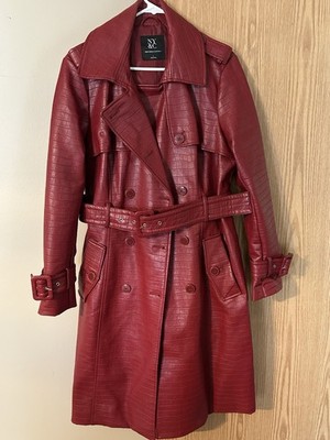 Leather Coat Red Ladies Long