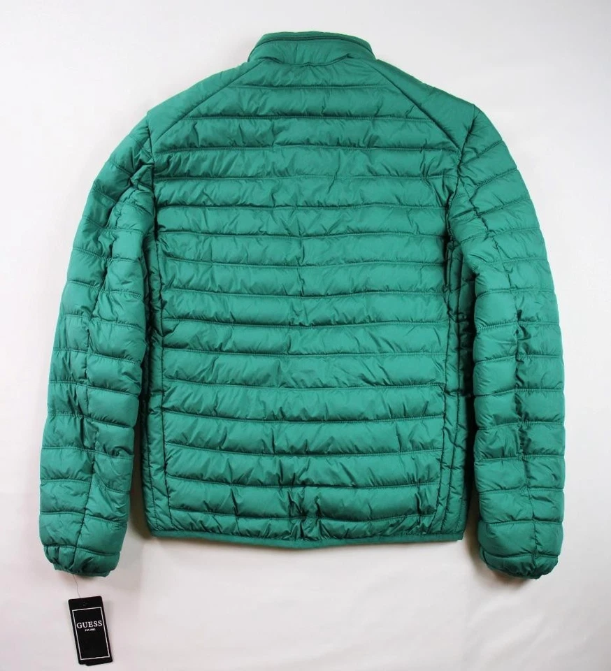 Guess Mens Puffer Jacket Coat L Quilted Insulated Packable Hood Dark Jade $150 - Image 2 of 4