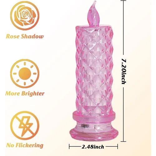 SupBri Rose Halo LED Candles, Pink Crystal, D 2.5" x H 7.2" image 5
