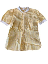 Marc Jacobs Plaid Silk Cotton Blouse Peter Pan Color Sz 0 Yellow White Made USA