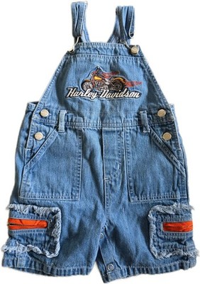 Vtg Y2K Harley Davidson Toddler Overalls 24M Distressed Frayed Orange Gold Zippe