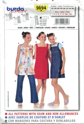 Burda 9694 Girls Dress Tunic Pants Sewing Pattern Uncut Size 7-14