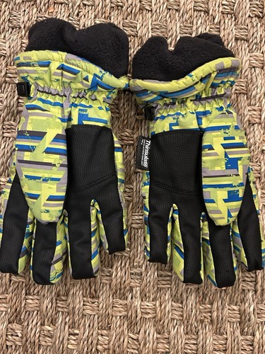 LL BEAN Ski Snowboard Gloves 3M Thinsulate Size Large JR Or S/M Adult Green Blue - Picture 3 of 7
