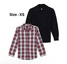 Gap Kids Boys Cable Knit Black Sweater Button Up Dress Shirt, 2 Piece Set XS