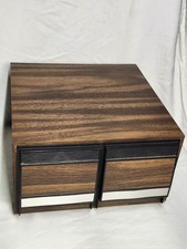 Cassette Tape Organizer 2 Drawer Faux Wood Grain Holds 36 Cassettes Retro Vintag