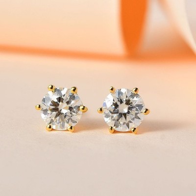 2.30Ct Round Cut Lab Grown Diamond 6 Prong Stud Earrings 14K Yellow Gold Plated