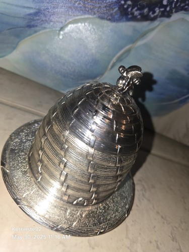 VTG C & Co Silver Plated Beehive Bee Honey Jam Jar w Lid Glass Liner MI Japan - Picture 6 of 12