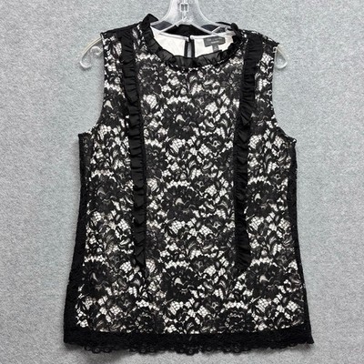 The Limited Collection Lace Top Sz M Black Gothic Chic Romantic Floral Ruffles