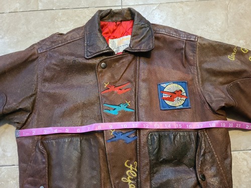 VTG London Fog Leather Bomber Jacket Aero-dynamic Global Adventures Youth XL - Picture 7 of 20