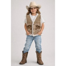 Vintage Western Sherpa-Lined Suede Vest  Kids Youth 10  12  Horse Cowboycore