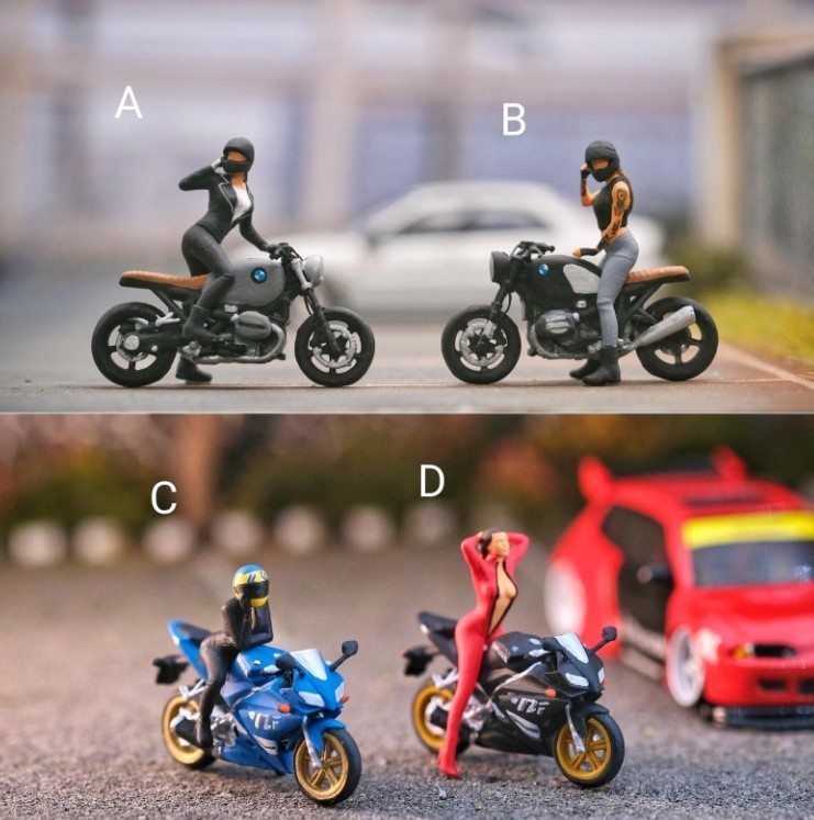 Miniature Figure Woman With Super Bike Female Rider  Motorcy
