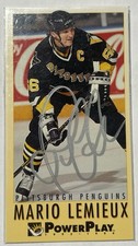 1993-94 Fleer PowerPlay #190 Mario Lemieux HOF  In Person Autograph Silver Ink