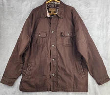 St. John's Bay Jacket Mens XL Brown Flannel Lined Cotton Chore Barn Workwear