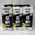 3 Epson 502 Czarna oryginalna butelka z atramentem, nowa w pudełku, exp 01/2027