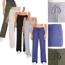 Women Trousers Leisure Pants Nightwear Bottoms Pj Ribbed Lounging Knitted Cozy