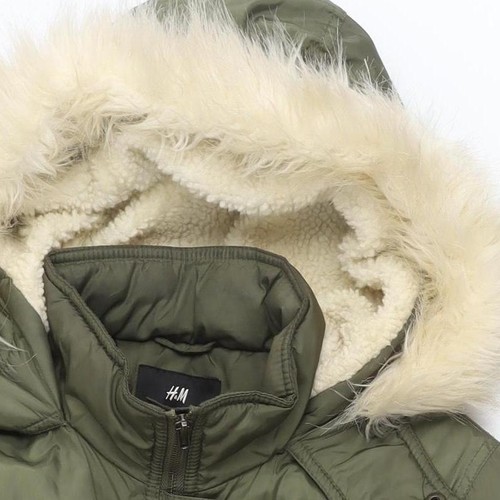H&M Women's Green Parka Coat, Size 12, Hooded & Lined - Picture 12 of 12