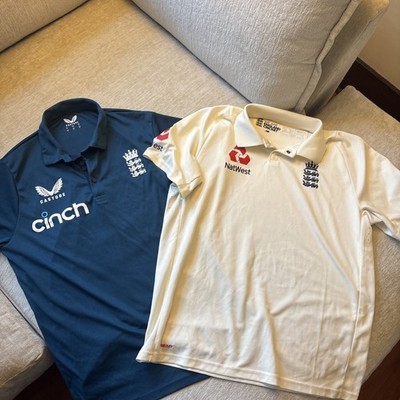 England Cricket Polos Set Of Two (Blue Castore & Ivory New Balance) Men s Medium