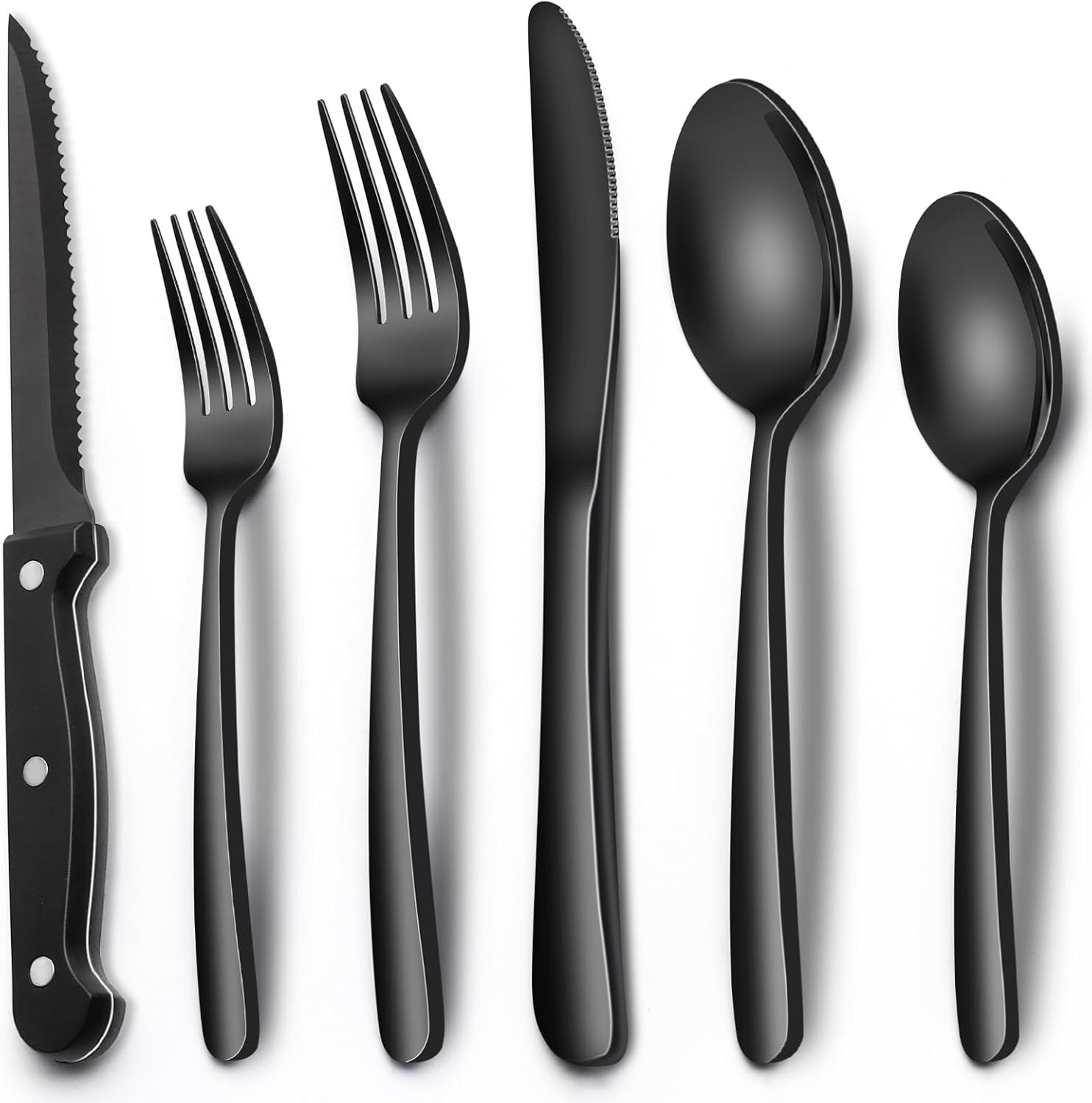 24-Piece Black Heavy Duty Stainless Steel Flatware Silverware Set