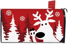 Christmas Reindeer Red Mailbox Cover Magnetic Standard Size 20.5" X 18", Xmas Tr