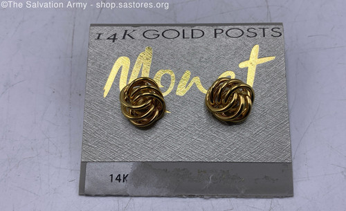 (9g) Monet Gold Plated Love Knot Pierced Stud Earrings W/ 14K Posts