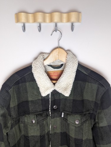 Vintage Levis Jacket Mens Large Green Buffalo Plaid Sherpa Lined Trucker - Picture 2 of 24