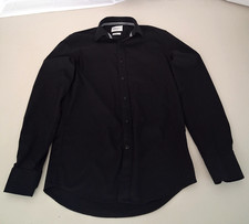 Brooksfield Men Size 38 Black Long Sleeve Button Up Dress Shirt Cotton Blend