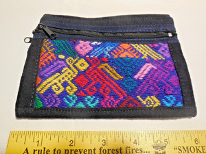 Colorful Guatemalan Huipil  Pouch Bag 6" x 4.5"; three zippered compartments