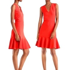 J Crew Womans 6 Italian Suiting Ponte Knit Dress Sleeveless Flare Hem Vneck Red