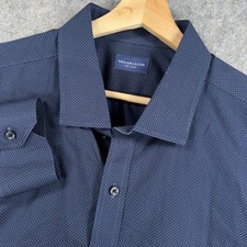 Proper Cloth Shirt Mens 19 32/33 Blue Polka Dot Long Sleeve Button Front Cotton