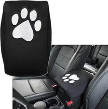 Neoprene Center Console Armrest Pad Cover Black Dog Paw Print Protector Cushion
