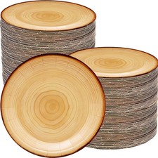 Wood Grain Paper Plates 80 PCS Rustic Supplies Dessert Slice Camping Decor