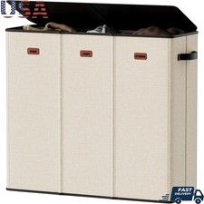 Large 3 Compartment Laundry Hamper W/ Lid Removable Bags & Odor Control New