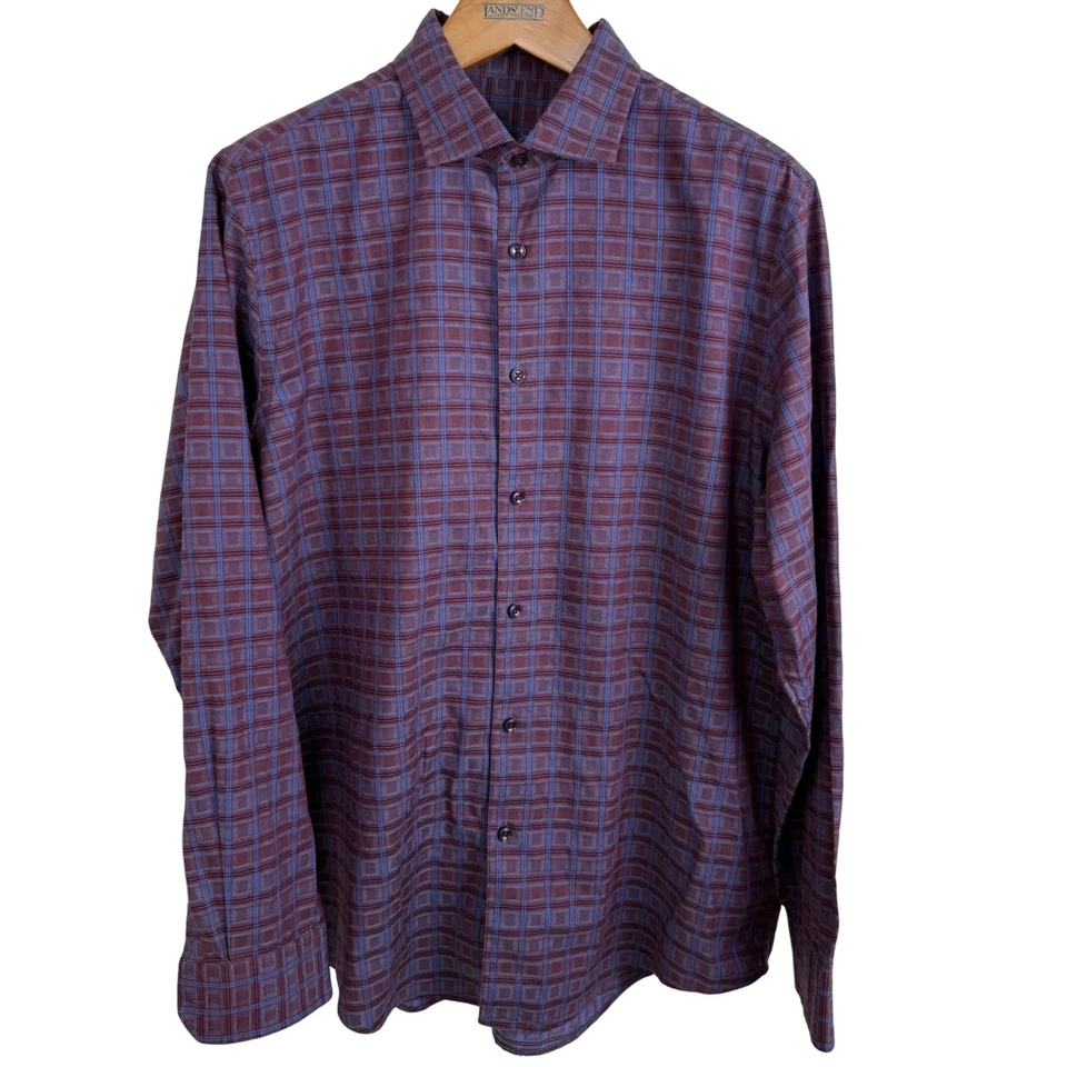 Tasso Elba Para hombres Camisa L Borgoña Cuadros Manga Larga Algodón Vestido Informal Otoño Foto 3 de 4