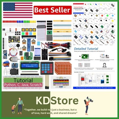 Raspberry Pi Starter Kit 223 Parts 128 Projects Coding Tutorial for Pi 5 4B 3...