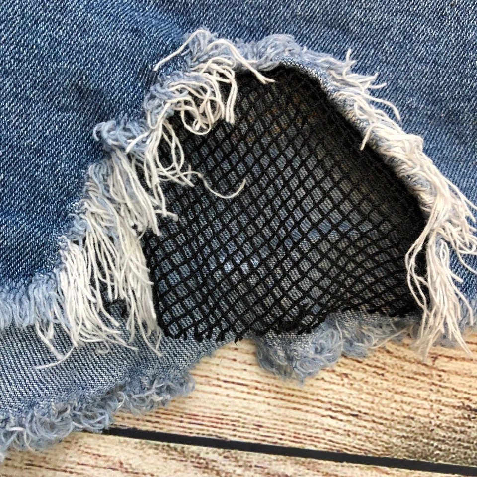 Pantalones Cortos Vaqueros Negros Corazón Talla 9 Malla Destruida Desgastada Piernas de Red E43 Foto 4 de 4