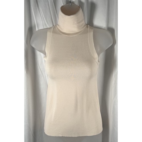Zara Sleeveless Turtleneck Top Ribbed Knit Fitted Beige S Light Academia 86-14 - Picture 2 of 10