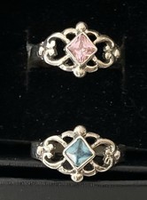 CUTE  DAINTY 925 Sterling Silver Pink or Lt Blue Square Cubic Zirconia CZ Ring